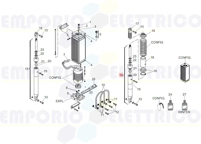 faac ricambio cilindro tuffante 640 con forcella filet 63003418